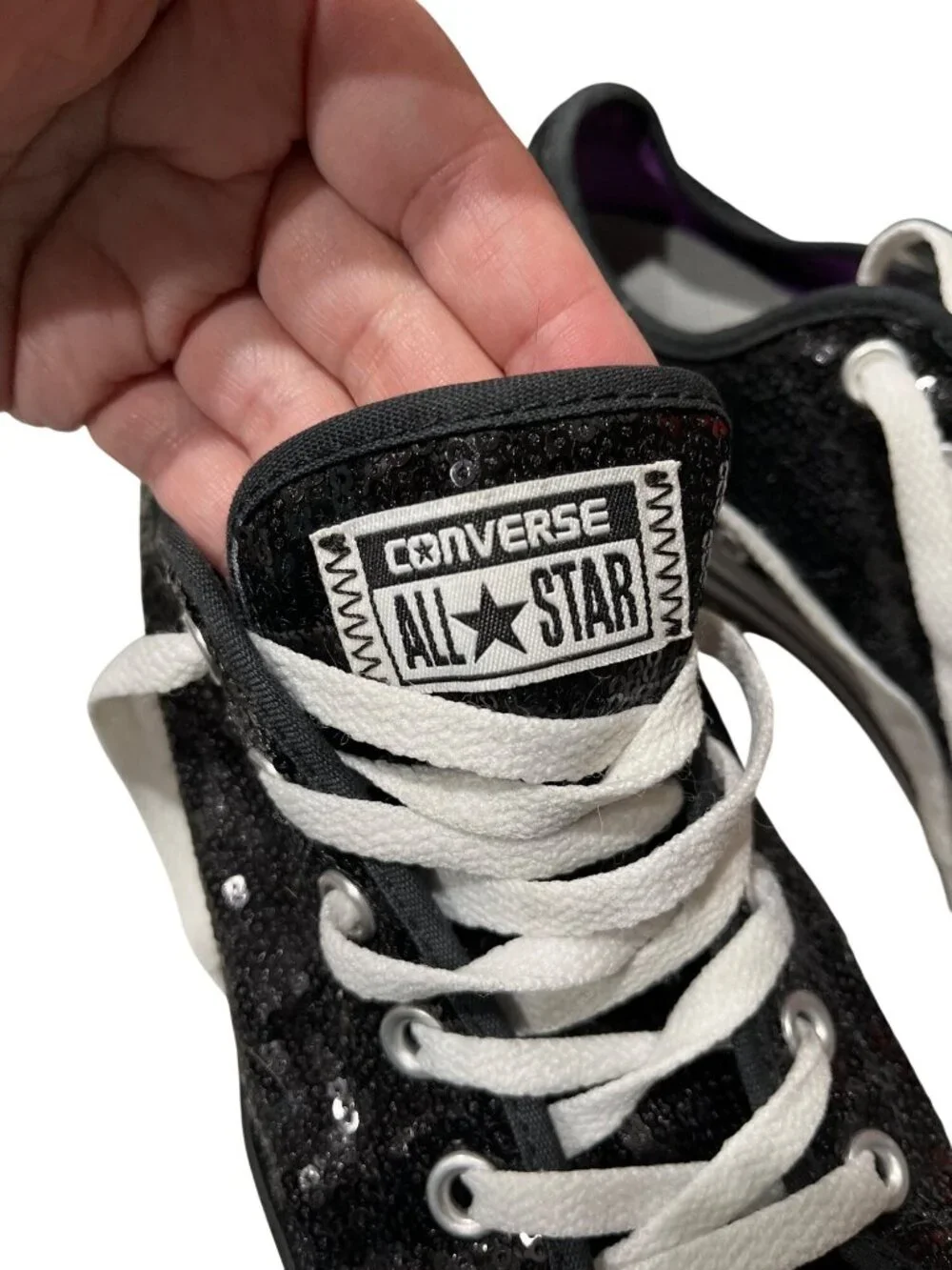 Converse Chuck Taylor All Star Low Top Sneakers Black Sequin Canvas Lace-Up Size - Picture 5 of 8